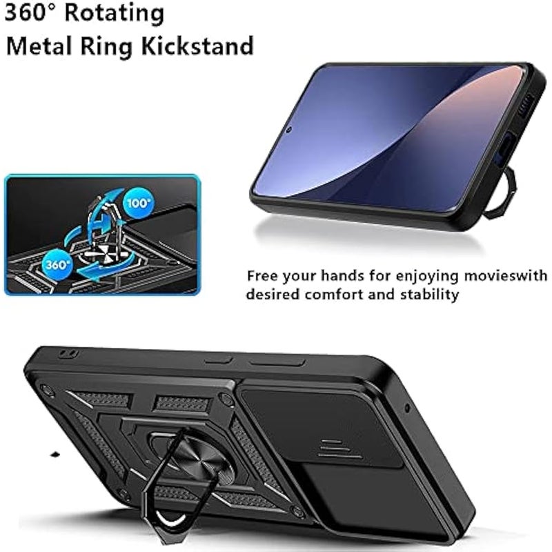 Sturdy Case for Motorola Moto G51 5G with Slide Camera Window, Heavy Duty Protection Phone Cover Case with Ring Stand for Motorola G51 5G SJ Black - Image 5